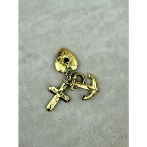 Vintage Gold Tone Faith Hope and Charity Cross Charm Pendant